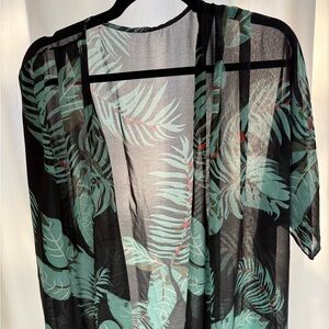 Sheer Tropical Leaf Kimono